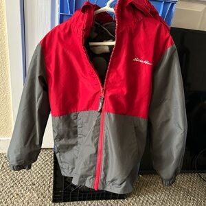Eddie Bauer Red and Gray Raincoat for Outdoor Adventures